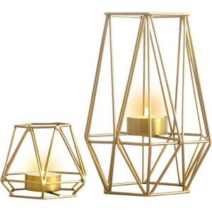 2 Pcs Metal Hexagon Shaped Geometric Design Tea Light Votive Candle Holders
